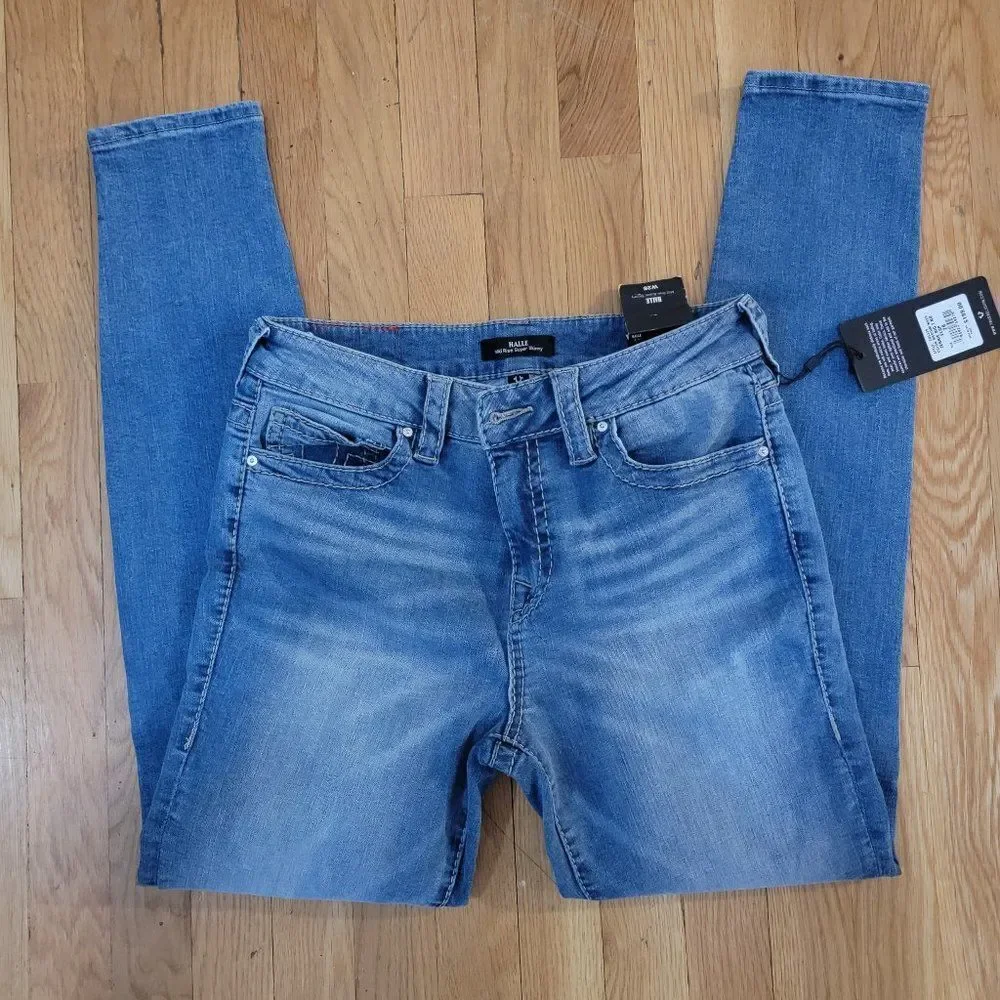 True Religion Women's Blue Medium Wash Mid Rise Halle Super Skinny Jeans…